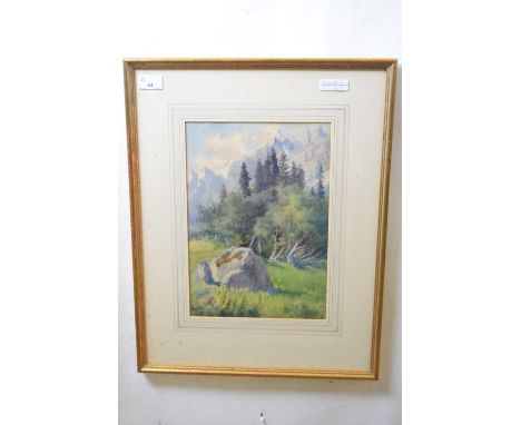 Violet Esther Drury Clutterbuck (British,1869-1960), Alpine scene, watercolour, 13x9ins, framed and glazed.