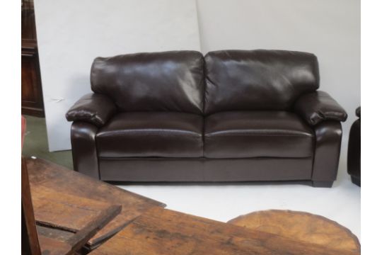 Pair Of Modern Pellissima Brown Leather Two Seater Sofas