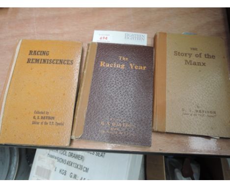Three TT books , story of the Manx dated 1948, The racing year dated 1950 and a Racing Reminiscences 1948 G S Davison two fir