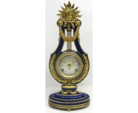 Victoria &amp; Albert Museum, Marie-Antoinette Clock by Franklin Mint, in the form of a lyre, cobalt blue porcelain ground, g