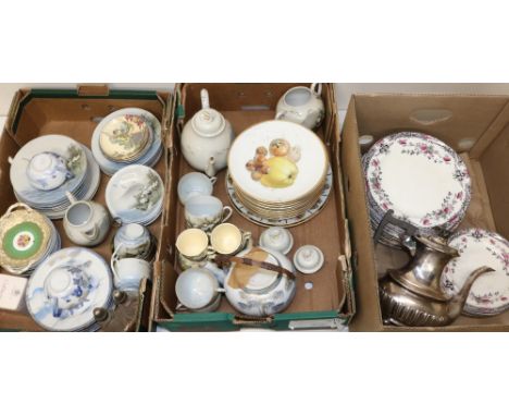Various ceramics incl. Japanese eggshell teaware, Burleigh Ware Orient plates, Walker and Hall silver plated hot water jug, C