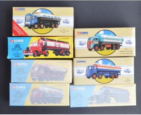 Seven boxed 1/50 scale diecast tanker truck models from Corgi to include 27301 Bulwark Atkinson cylindrical tanker (box facto
