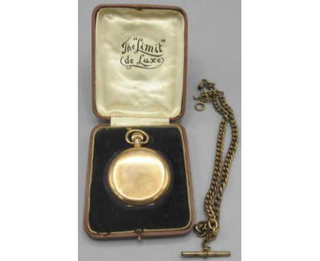 The 'Limit' de Luxe rolled gold hunter keyless pocket watch, white enamel Arabic dial, subsidiary seconds, Dennison 'Moon' ca