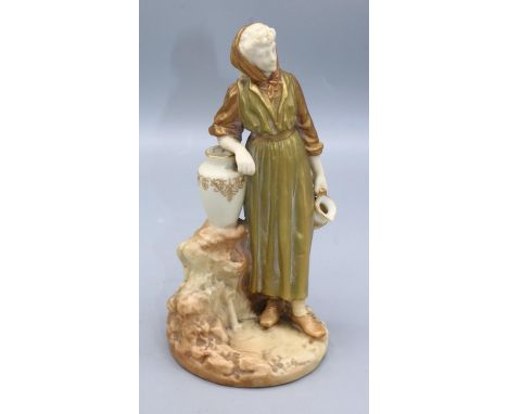 Royal Worcester shot enamel decorated figure of a female water carrier, model 1810, H17.5cm 