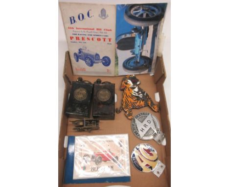 Leyland Royal Tiger enamel bus badge, H16cm; Vincent Owner's Club alloy motorcycle badge, D8.5cm; AC Owner's Club chrome plat