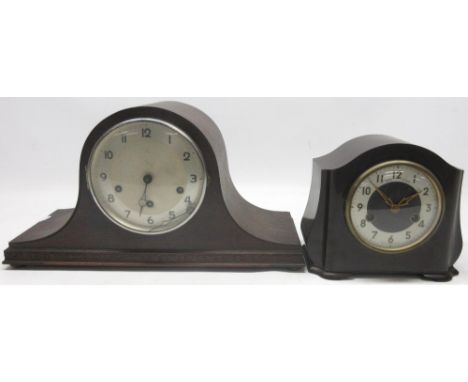 H.A.C. oak Westminster chiming mantel clock, signed two tone silvered Arabic dial, signed movement chiming on four gongs no. 