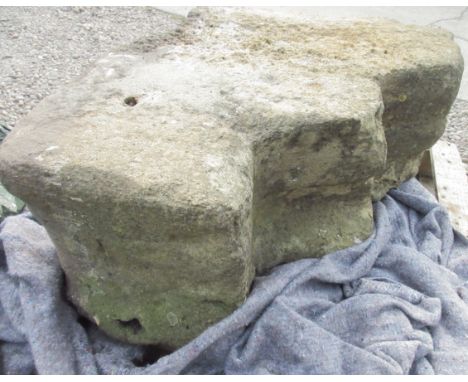 Stone three step mounting block, H66cm W60 D34cm