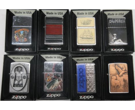 Zippo lighters, 20880 Copper Bird Dog; 250 Bass - Maybe Next Time; 2.003.077 Keyhole Emblem; 250 Mud Flap Ca Girl and four ot
