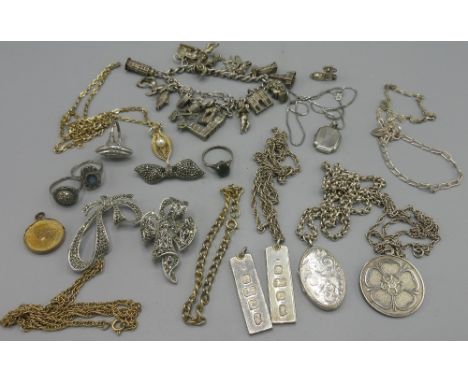 Collection of silver jewellery including silver ingot pendants, bracelets etc. approx. 6ozt, vintage and modern marquisate je