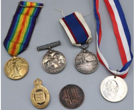 187326 PO. B. 7116 J. Cunningham P.O. R.F.R. George V Royal Fleet Reserve Long Service Medal, 'Diuturne Fidelis'; 74594 GNR. 