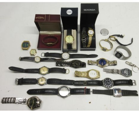 Olma chrome automatic wristwatch, signed champagne dial, Arabic and dagger indices, centre seconds, D33.6mm; Sekonda chrome w