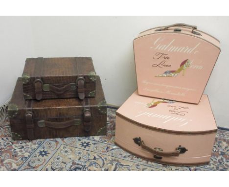 Graduated pair of Vintage style Vanity cases, similar pair of faux skin suit cases (4) 