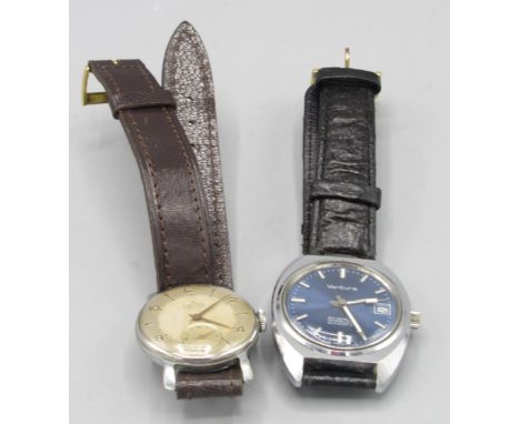 Smiths De Luxe plated and steel wristwatch, signed silvered dial, Arabic and baton indices, subsidiary seconds, Dennison Deni