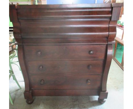 Victorian Scottish mahogany chest, with frieze drawer above four long drawers, one with  compartment, on bold bun turned feet