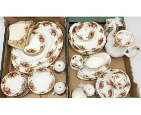 Collection of Royal Albert Country Roses coffee and dinner service items, decorative items, and a mantle clock (qty.) 