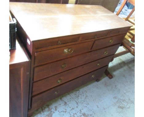 Geo.111 oak chest with three inlaid frieze drawers above two short and three long drawers, on bracket feet, W114 D53cm H101cm