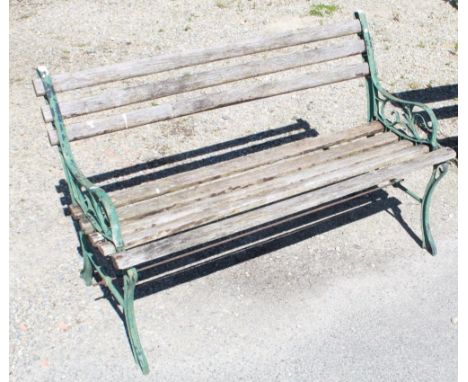 Small garden bench with with alloy ends and eight wooden slats, W112cm D35cm H69cm 
