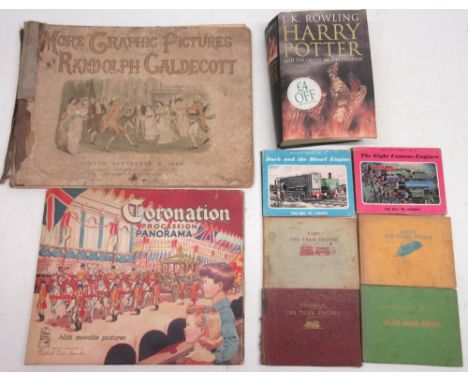 Collection of vintage books, including six first edition Thomas the Tank Engine books, a Coronation panorama, Randolph Caldec