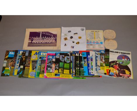 A good collection of West Bromwich Albion memorabilia including enamel badges, programmes and tickets including signed exampl