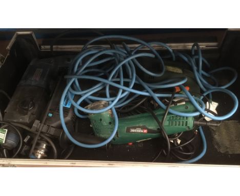 Case containing 5 assorted power tools.