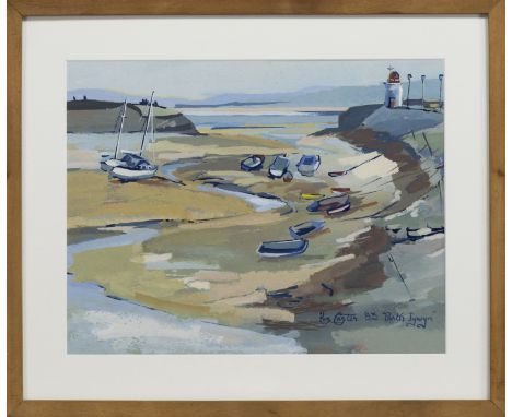 * PAM CARTER DA PAI (SCOTTISH 1952 - 2022), HARBOUR LIGHTHOUSE gouache on paper, signed and dated '83, inscribed 'Porth Tywyn