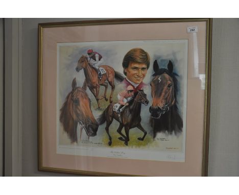 Framed and Signed Print - The Golden Boy by Steve Cauthen. Signed by Artist, Limited edition 384/550. 72cm x 65cm  