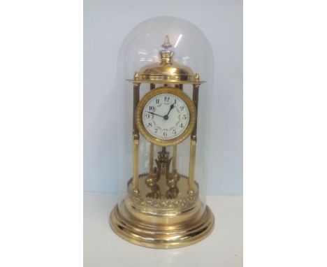 Large German Anniversary Clock With Glass Dome, Height 42cm 