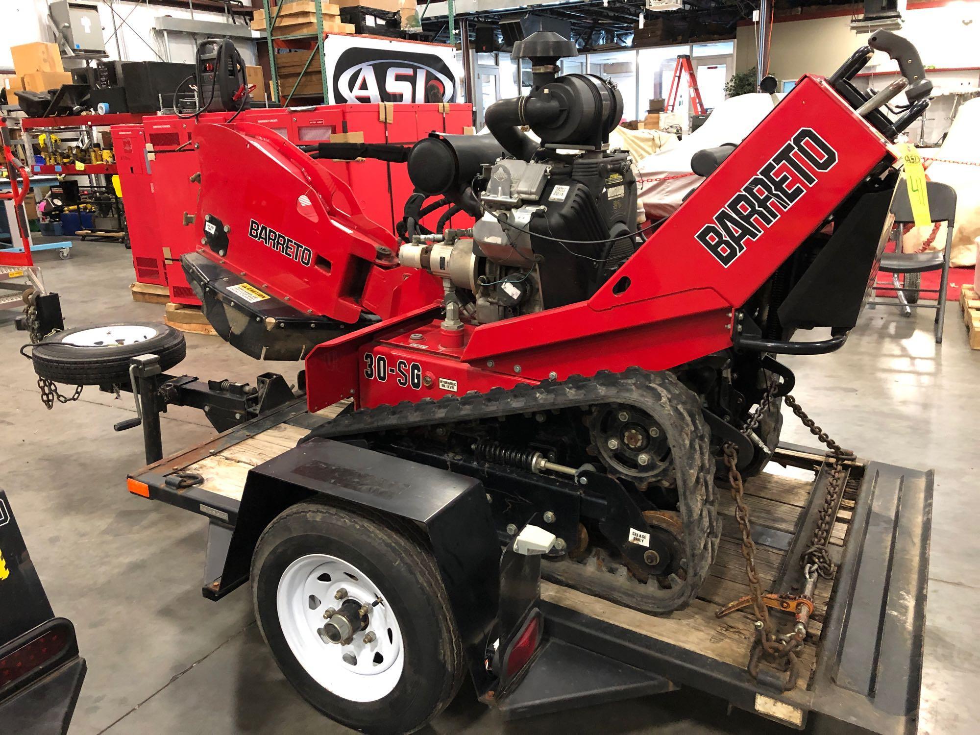 2014 BARRETO 30SG CRAWLER STUMP GRINDER WITH TRAILER, RUBBER TRACKS