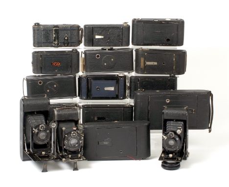 A Good Lot of Sixteen Folding Contessa &amp; Kodak Cameras. Most with cases.