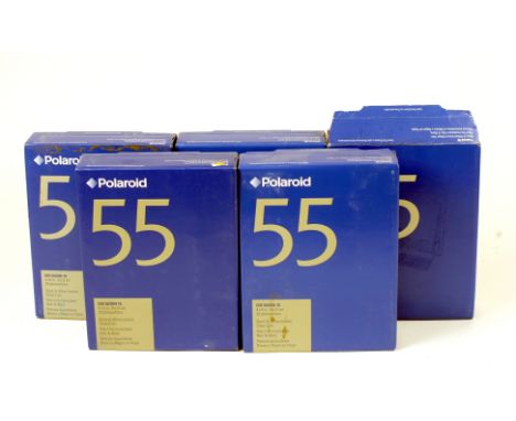 5 Boxes of Polaroid Type 55 5x4 Instant Film. Dated 2005 &amp; 2006 (one opened, the rest still sealed).