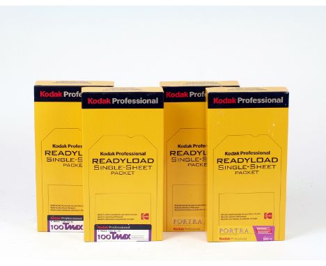 80 Sheets of Kodak 5x4 Readyload Film. Two sealed boxes of Portra 160VC (06/2009) and 2 boxes T-max 100 (06/2009) one sealed,