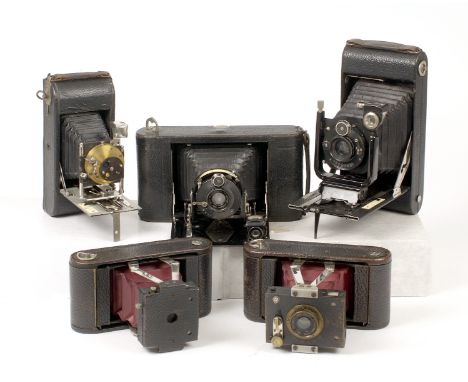 Five Large Folding Cameras. To include Gorez Tenax, uncommon Lloyd Cupido, No 1 Folding Pocket Kodak B, Houghtons Scout. (BW)