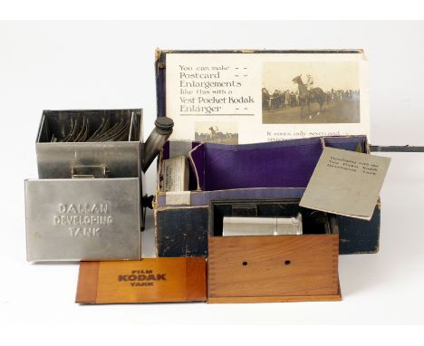 Kodak Vest Pocket Developing Outfit. (no camera) Box very scruffy. Also various Kodak developing tanks and accessories and a 