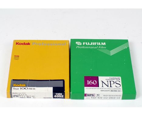 Two Sealed Packs of 5x4 Sheet Film. 25 sheets of Kodak T-max 100 (dated 08/2000) and 25 sheets of Fujicolor NPS 1630 (dated 1