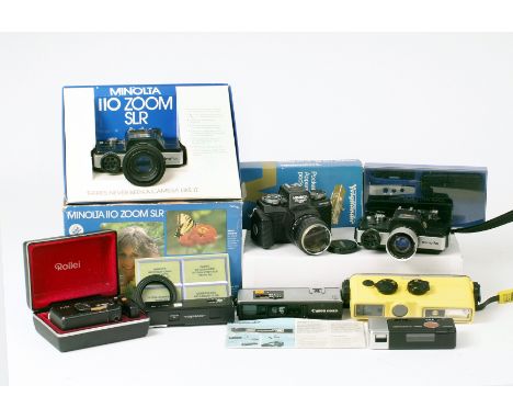 A Minolta MkI 110 SLR in Display Box &amp; Others. To include another Minolta MkI, MkII and Weathermatic cameras, plus variou