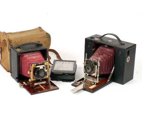 Two Folding Red-Bellows Cameras. Thornton Pickard Nimrod Automan with remains of case &amp; 3 DDS. Also No.4 Cartridge Kodak.