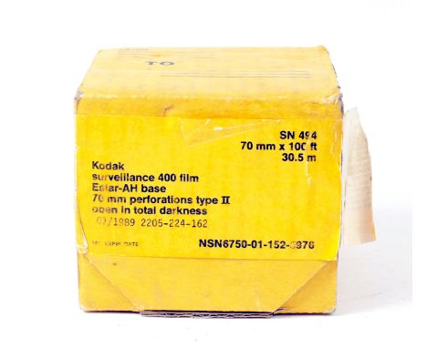 100 Foot Roll of 70mm Perforated Kodak Surveillance Film. Dated 07/1989. Freezer stored until February 2020.