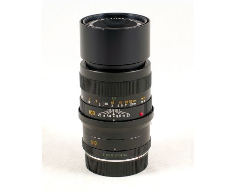 Leitz (Germany) 100mm f4 Macro Elmar-R lens with Rare Extension Tube. #2927010 (condition 4F) with caps.