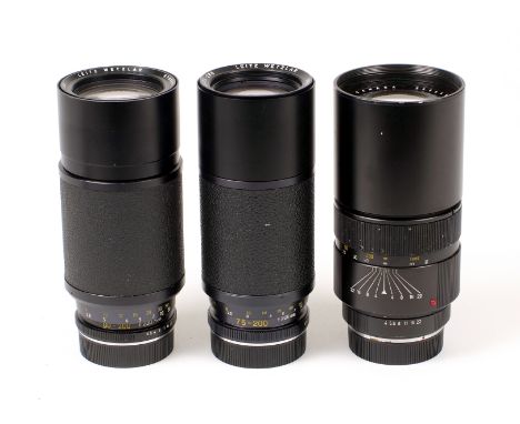 Three Leitz Telephoto Lenses for Leica R Cameras. Vario-Elmar-R 75-200mm f4.5, Vario-Elmar-R 80-200mm f4.5 &amp; a Telyt-R 25