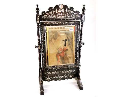An antique Chinese mother of pearl inlaid dressing mirror, H. 82cm.