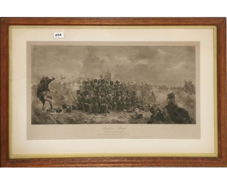 A mid 19th century oak framed print of the afternoon at Quatre Bras after Lady Butler, frame size 91 x 62cm.