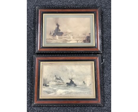 A pair of antiquarian framed colour print, ' The Sinking of the Blucher' and ' The Battle of Heligoland'