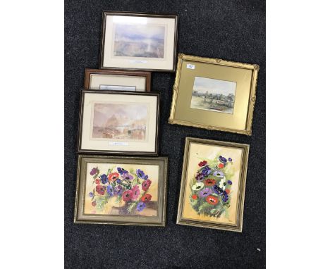 A circa 1900 gilt framed watercolour, rural study, together with two J.M.W Turner prints, a print depicting an owl and two la