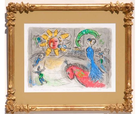 MARC CHAGALL 'Soleil aù Cheval', 1979, original lithograph, Ref: Mourlot, 35cm x 25cm, framed and glazed.