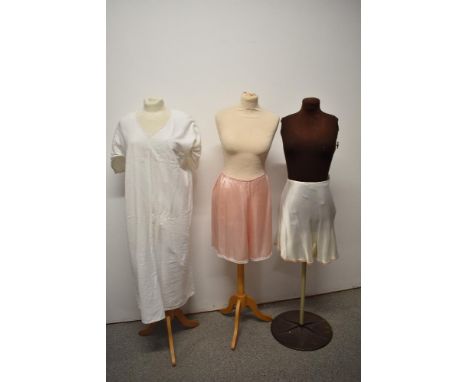 Two pairs of tap pants including cream 1930s/40s pair with coffee lace trim and ladder work and an early 20th century nightdr