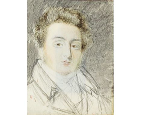 W HUNT RA, MINIATURE PORTRAIT OF A MAN watercolour on ivory 7cm x 5cm Mounted, framed and under glass Labels verso