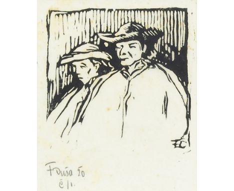 CONTEMPORARY SCHOOL, PORTRAIT OF A LADY; and OLD FRIENDS a pair of woodcuts, each signed and titled indistinctly 8cm x 6cm; a