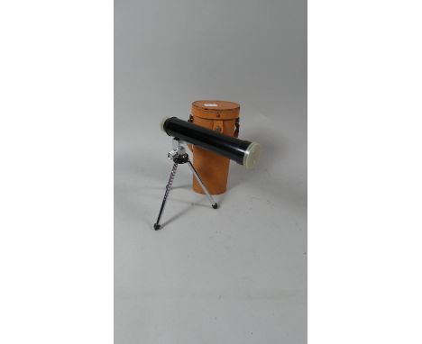 A Leather Cased Vintage Greenkat 30x30 Telescope on Chromed Tripod 