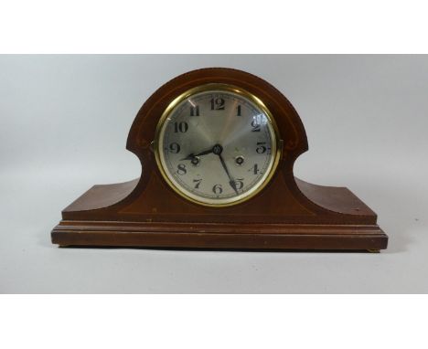 An Edwardian Inlaid Mahogany Mantle Clock with Eight Day Movement, 45cm Wide 