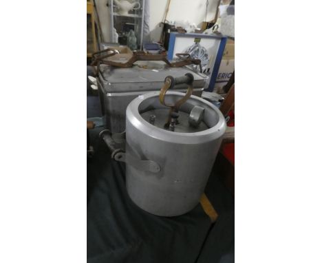 A 1968 Aluminium Food Carrying Box Stamped with War Department Mark Together with a Vintage Pressure Cooker 